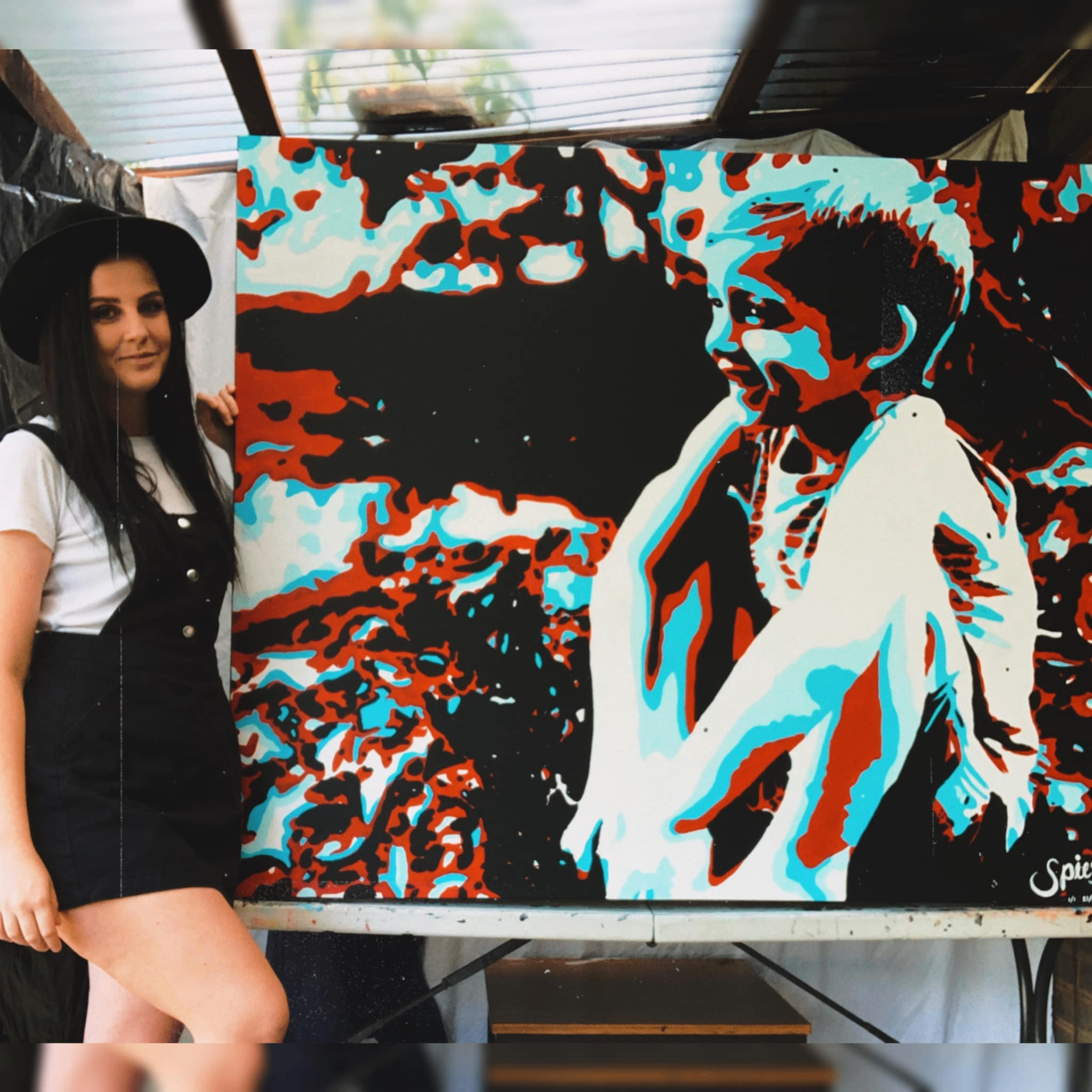 Pulp Fiction-inspired pop-art canvas in red, teal and black